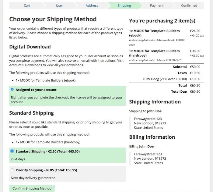 Multiple shipments, asking for a shipping method on each with more context on each of the products