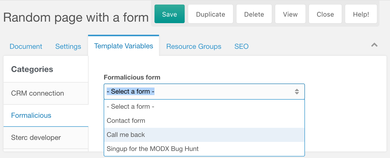 Select a Formalicious form in a page