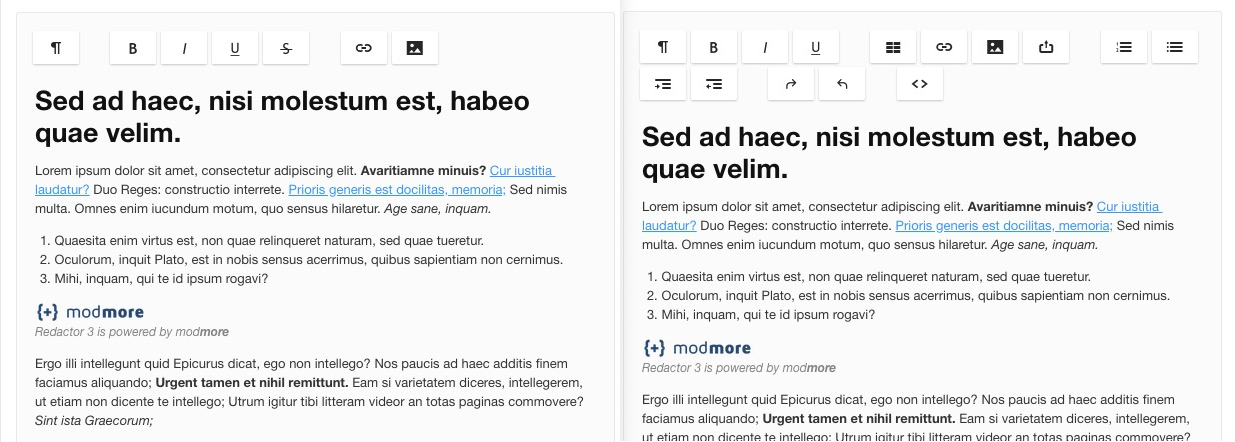 Minimal configuration set (on the left) vs the Standard configuration set (on the right)